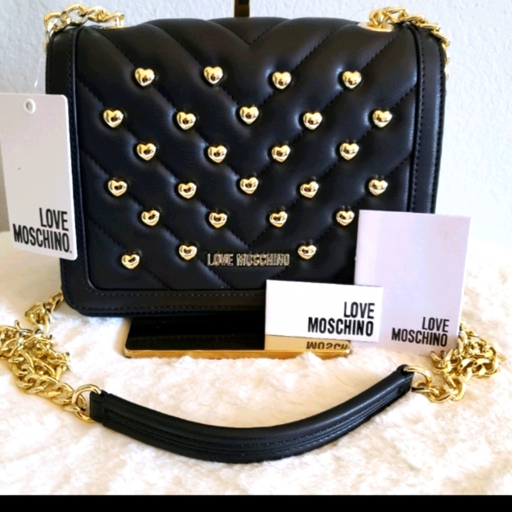 👜NWT Love Moschino👜 Heart Stud Logo Black Purse